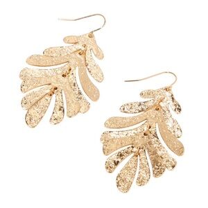 GOLD TEXTURED LEAF 2" DROP EARRINGS